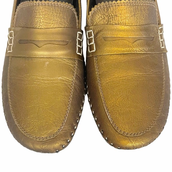 PETRA Donald J Pliner Bronze Metallic Leather Slip On Heeled Loafer - Picture 10 of 12